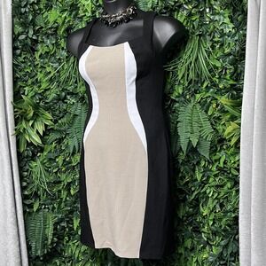 XOXO Dress Women 12 Black Tan Color Block Sleeveless Round Neck Sheath 2423
